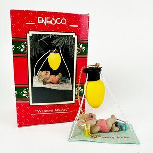 Enesco Warmest Wishes"Tanning Mouse Christmas Ornament Vintage 1990 Karen Hahn